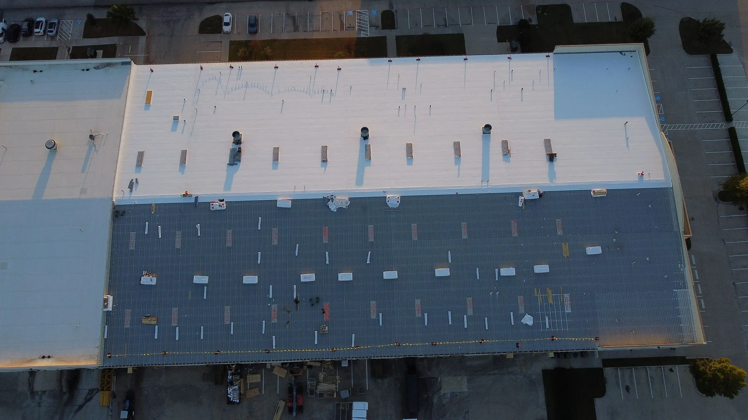 TPO retrofit over an existing R-panel metal roof, Mansfield, TX
